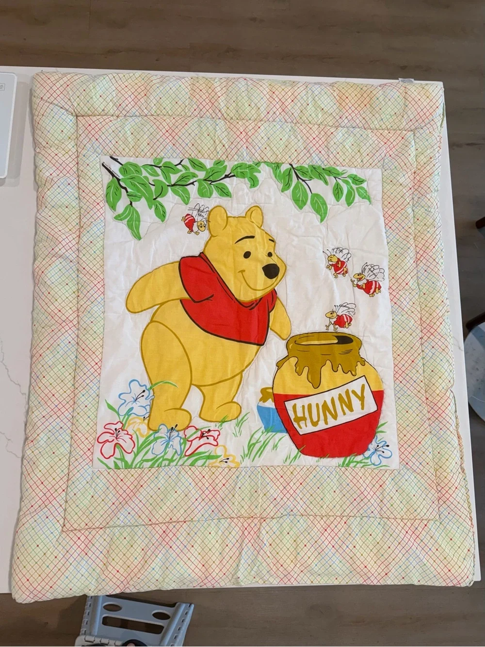 Vintage Disney Winnie the Pooh Baby Quilt in Yellow and Red
